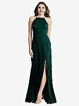 Front View Thumbnail - Evergreen High Neck Chiffon Maxi Dress with Front Slit - Lela