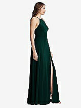 Side View Thumbnail - Evergreen High Neck Chiffon Maxi Dress with Front Slit - Lela