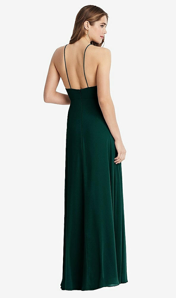 Back View - Evergreen High Neck Chiffon Maxi Dress with Front Slit - Lela