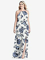 Alt View 1 Thumbnail - Indigo Rose High Neck Chiffon Maxi Dress with Front Slit - Lela
