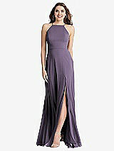 Front View Thumbnail - Lavender High Neck Chiffon Maxi Dress with Front Slit - Lela