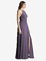 Side View Thumbnail - Lavender High Neck Chiffon Maxi Dress with Front Slit - Lela