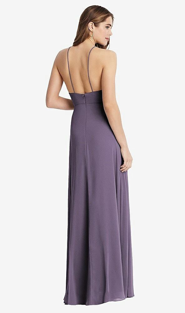 Back View - Lavender High Neck Chiffon Maxi Dress with Front Slit - Lela