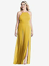 Alt View 1 Thumbnail - Marigold High Neck Chiffon Maxi Dress with Front Slit - Lela