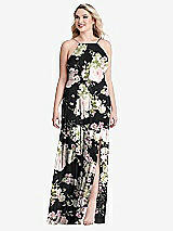 Alt View 1 Thumbnail - Noir Garden High Neck Chiffon Maxi Dress with Front Slit - Lela