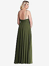 Alt View 2 Thumbnail - Olive Green High Neck Chiffon Maxi Dress with Front Slit - Lela
