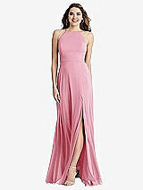 Front View Thumbnail - Peony Pink High Neck Chiffon Maxi Dress with Front Slit - Lela