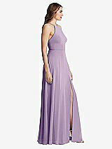 Side View Thumbnail - Pale Purple High Neck Chiffon Maxi Dress with Front Slit - Lela