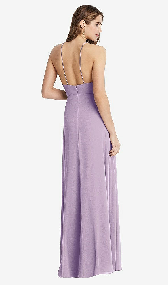 Back View - Pale Purple High Neck Chiffon Maxi Dress with Front Slit - Lela