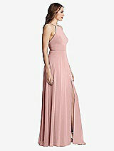 Side View Thumbnail - Rose - PANTONE Rose Quartz High Neck Chiffon Maxi Dress with Front Slit - Lela