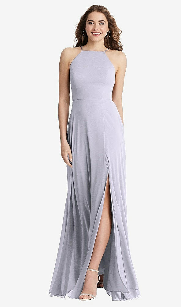 Front View - Silver Dove High Neck Chiffon Maxi Dress with Front Slit - Lela