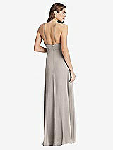 Rear View Thumbnail - Taupe High Neck Chiffon Maxi Dress with Front Slit - Lela