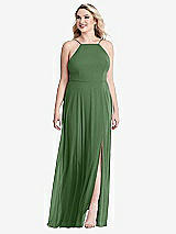 Alt View 1 Thumbnail - Vineyard Green High Neck Chiffon Maxi Dress with Front Slit - Lela