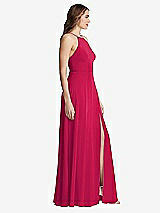 Side View Thumbnail - Vivid Pink High Neck Chiffon Maxi Dress with Front Slit - Lela