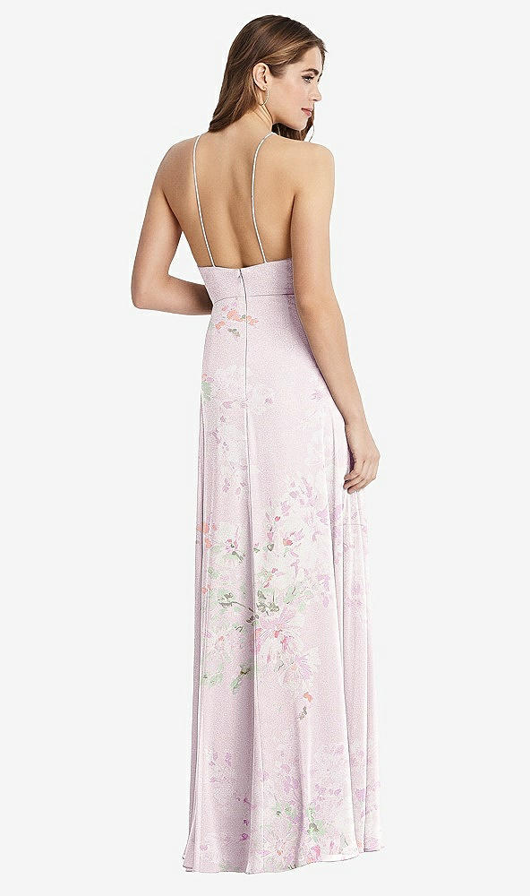 Back View - Watercolor Print High Neck Chiffon Maxi Dress with Front Slit - Lela
