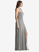 Side View Thumbnail - Chelsea Gray Square Neck Chiffon Maxi Dress with Front Slit - Elliott