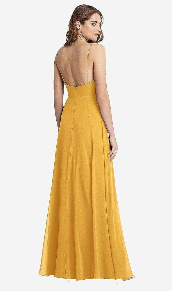Back View - NYC Yellow Square Neck Chiffon Maxi Dress with Front Slit - Elliott