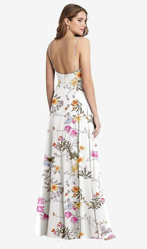 Back View - Butterfly Botanica Ivory Square Neck Chiffon Maxi Dress with Front Slit - Elliott