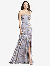 Front View Thumbnail - Butterfly Botanica Silver Dove Square Neck Chiffon Maxi Dress with Front Slit - Elliott