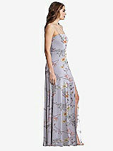 Side View Thumbnail - Butterfly Botanica Silver Dove Square Neck Chiffon Maxi Dress with Front Slit - Elliott