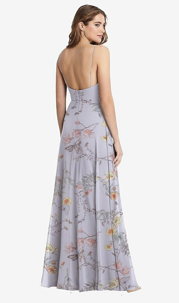 Back View - Butterfly Botanica Silver Dove Square Neck Chiffon Maxi Dress with Front Slit - Elliott
