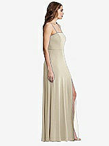 Side View Thumbnail - Champagne Square Neck Chiffon Maxi Dress with Front Slit - Elliott