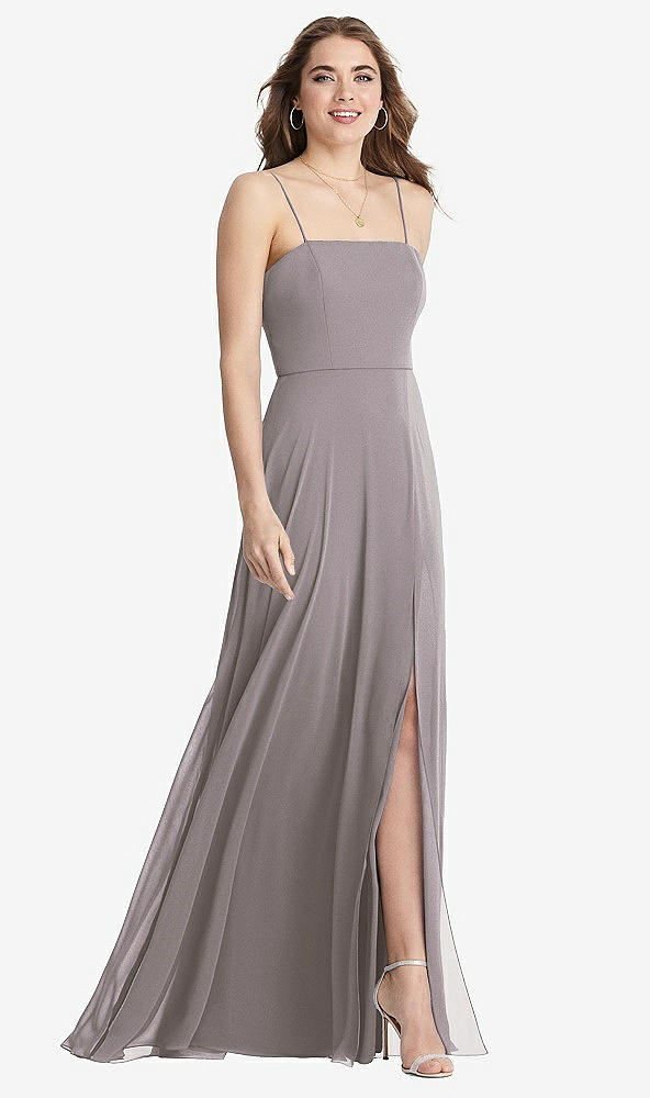 Front View - Cashmere Gray Square Neck Chiffon Maxi Dress with Front Slit - Elliott