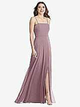 Front View Thumbnail - Dusty Rose Square Neck Chiffon Maxi Dress with Front Slit - Elliott