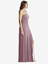 Side View Thumbnail - Dusty Rose Square Neck Chiffon Maxi Dress with Front Slit - Elliott