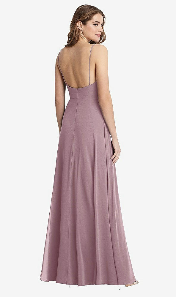 Back View - Dusty Rose Square Neck Chiffon Maxi Dress with Front Slit - Elliott