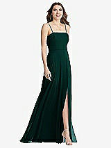 Front View Thumbnail - Evergreen Square Neck Chiffon Maxi Dress with Front Slit - Elliott