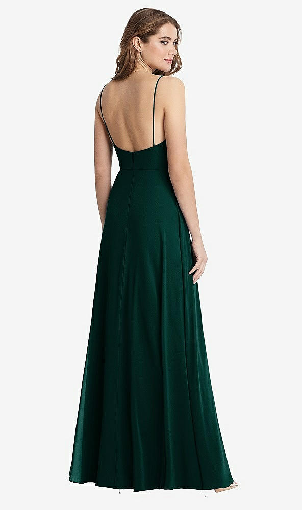 Back View - Evergreen Square Neck Chiffon Maxi Dress with Front Slit - Elliott
