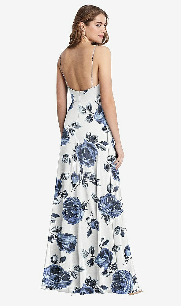 Back View - Indigo Rose Square Neck Chiffon Maxi Dress with Front Slit - Elliott