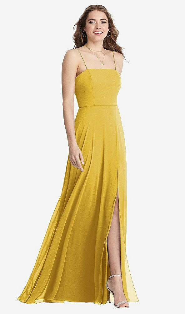 Front View - Marigold Square Neck Chiffon Maxi Dress with Front Slit - Elliott