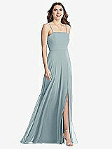 Front View Thumbnail - Morning Sky Square Neck Chiffon Maxi Dress with Front Slit - Elliott
