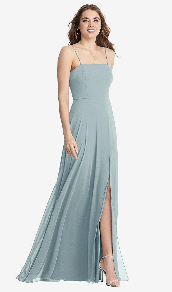 Front View - Morning Sky Square Neck Chiffon Maxi Dress with Front Slit - Elliott