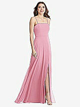 Front View Thumbnail - Peony Pink Square Neck Chiffon Maxi Dress with Front Slit - Elliott