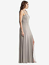 Side View Thumbnail - Taupe Square Neck Chiffon Maxi Dress with Front Slit - Elliott