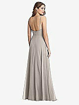 Rear View Thumbnail - Taupe Square Neck Chiffon Maxi Dress with Front Slit - Elliott