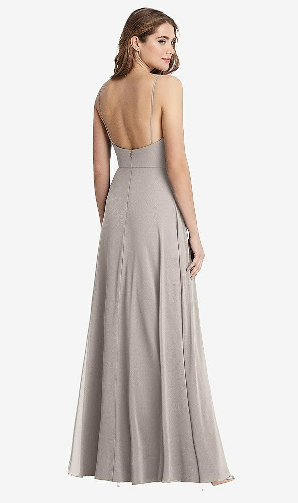 Back View - Taupe Square Neck Chiffon Maxi Dress with Front Slit - Elliott