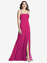 Front View Thumbnail - Think Pink Square Neck Chiffon Maxi Dress with Front Slit - Elliott