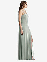 Side View Thumbnail - Willow Green Square Neck Chiffon Maxi Dress with Front Slit - Elliott