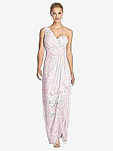 Front View Thumbnail - Watercolor Print One-Shoulder Draped Maxi Dress with Front Slit - Aeryn