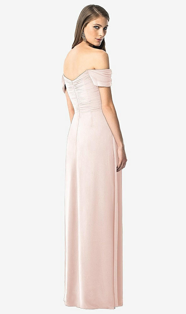 Back View - Blush Off-the-Shoulder Ruched Chiffon Maxi Dress - Alessia