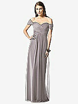 Front View Thumbnail - Cashmere Gray Off-the-Shoulder Ruched Chiffon Maxi Dress - Alessia
