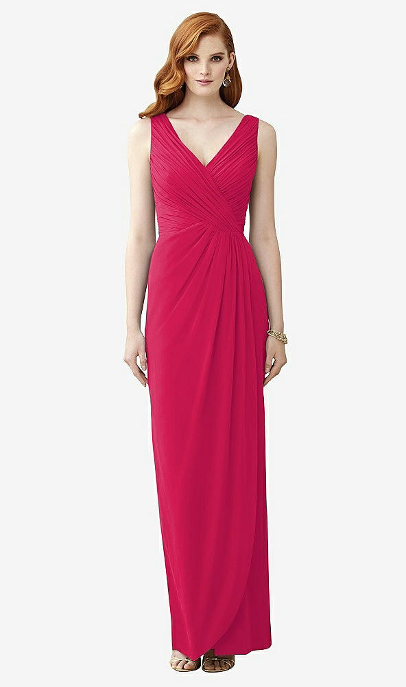 Front View - Vivid Pink Sleeveless Draped Faux Wrap Maxi Dress - Dahlia