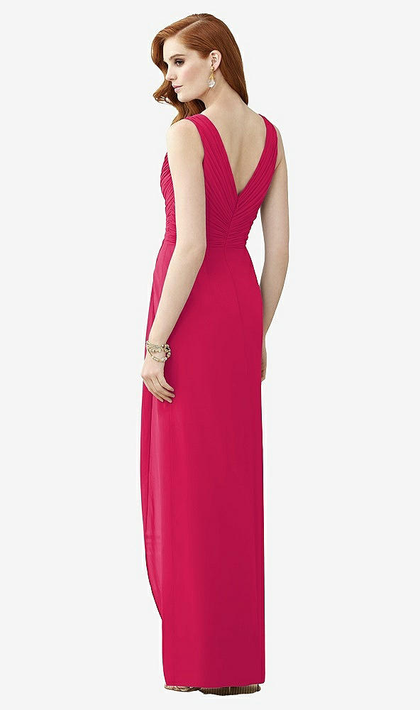 Back View - Vivid Pink Sleeveless Draped Faux Wrap Maxi Dress - Dahlia