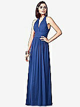 Front View Thumbnail - Classic Blue Ruched Halter Open-Back Maxi Dress - Jada