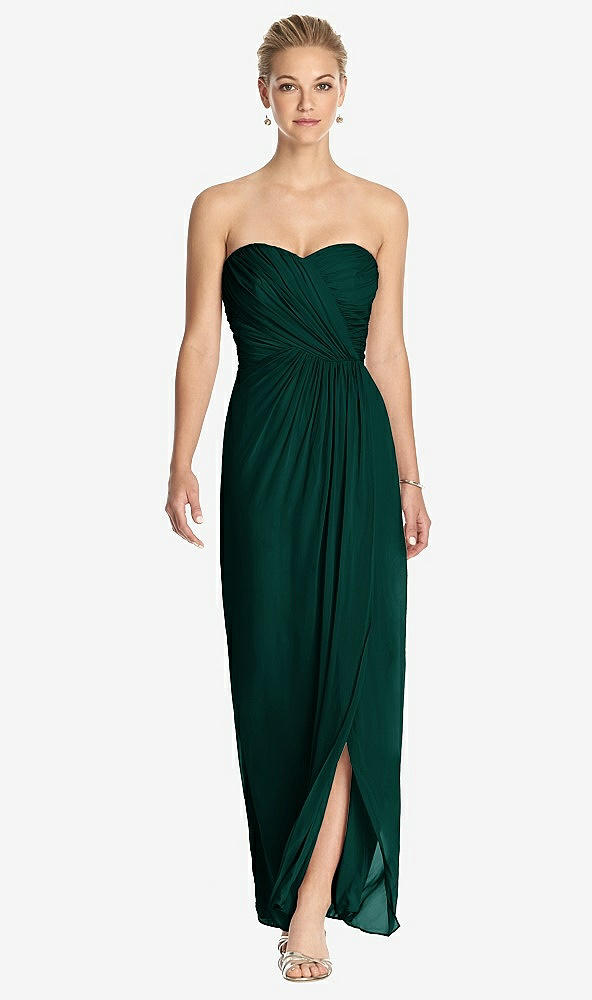 Front View - Evergreen Strapless Draped Chiffon Maxi Dress - Lila