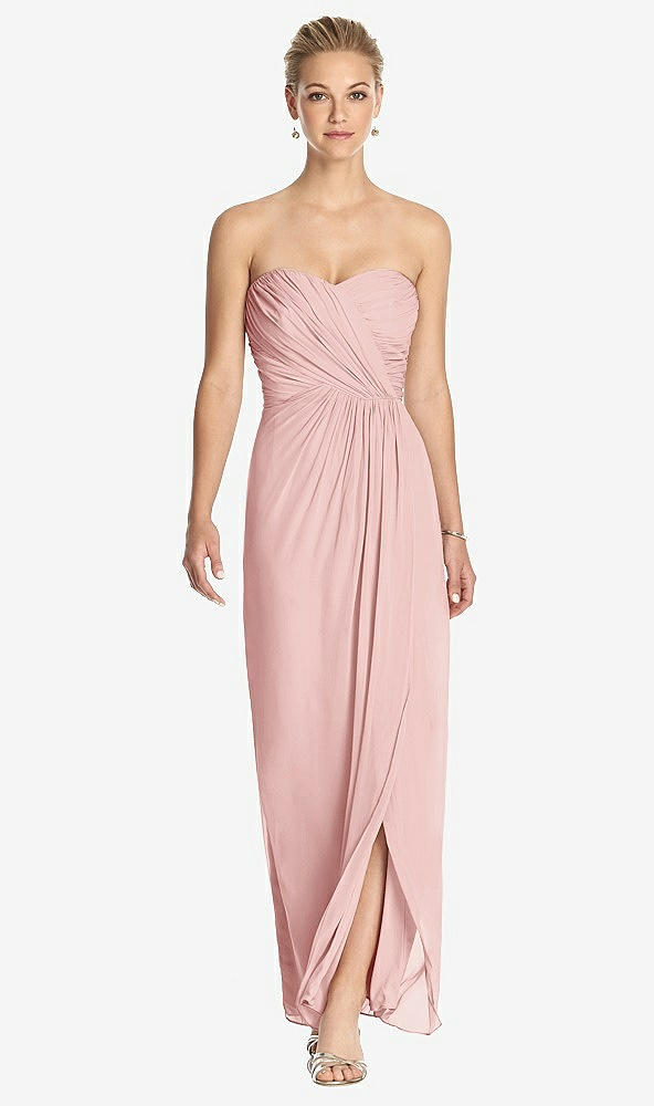 Front View - Rose - PANTONE Rose Quartz Strapless Draped Chiffon Maxi Dress - Lila